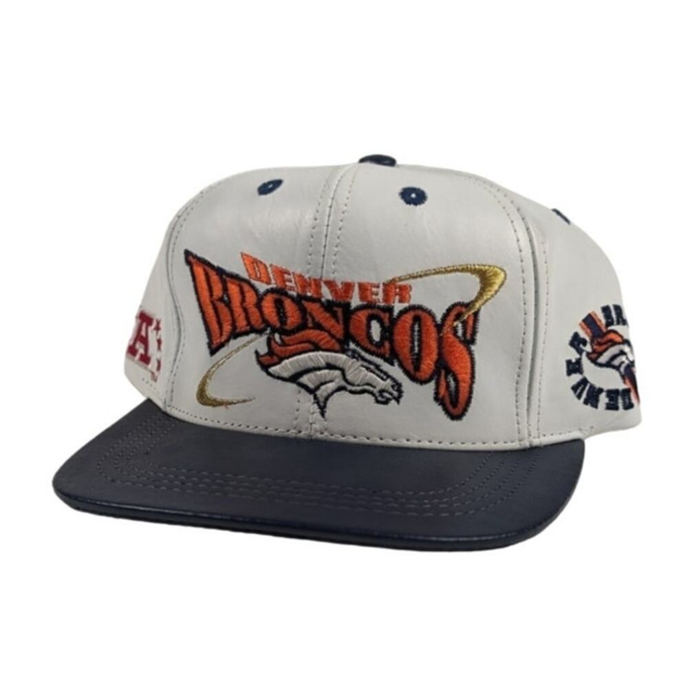 Vintage Denver Broncos NFL Football AFC West Leather Strapback White Hat